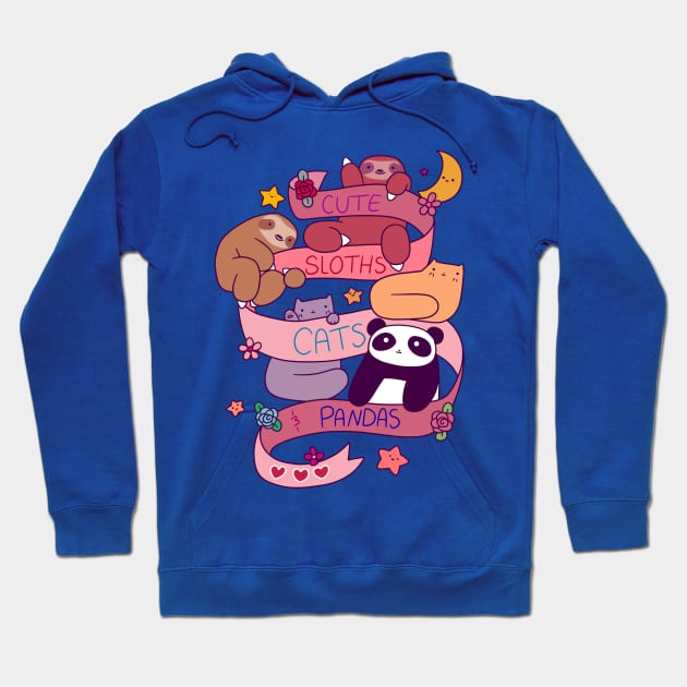 Cute Sloths Cats and Pandas Hoodie by saradaboru